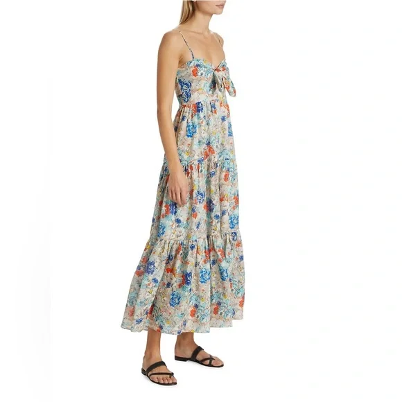 Zimmermann - Clover Tie Front Midi Dress Topaz Peony Floral US 8 / AU 2 / Medium - Picture 12 of 16